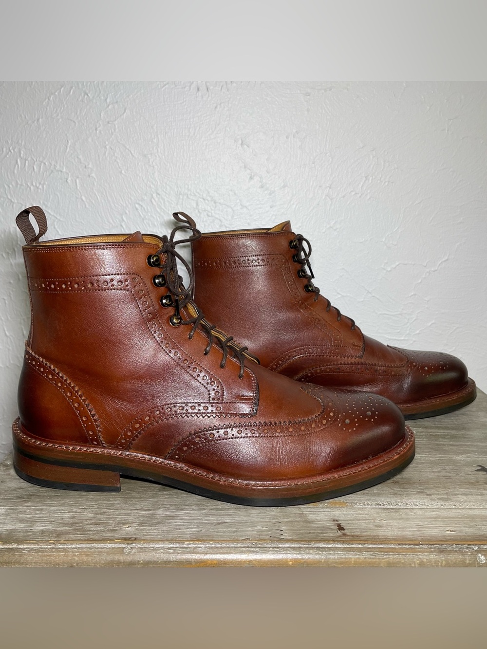 Beckett Simonon Nolan Brogue Boot Mens 10 Oak/Reddish-Brown Leather Quiet Luxury